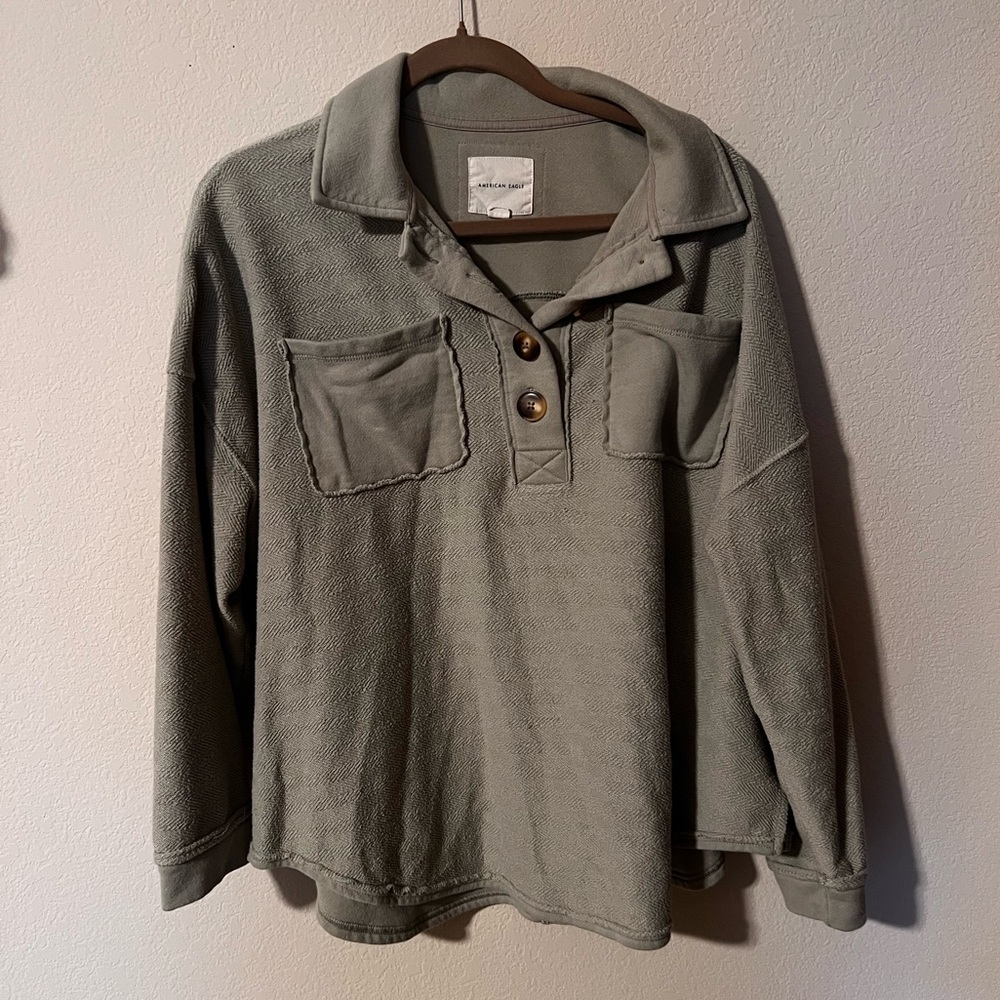 Ae Green Half Button Down Sweater - image 1